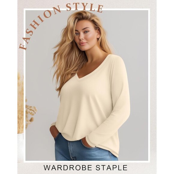 Women's Plus Size T Shirts 3 Pack Long Sleeve V Neck Casual Soft Tops - Picture 3 of 6